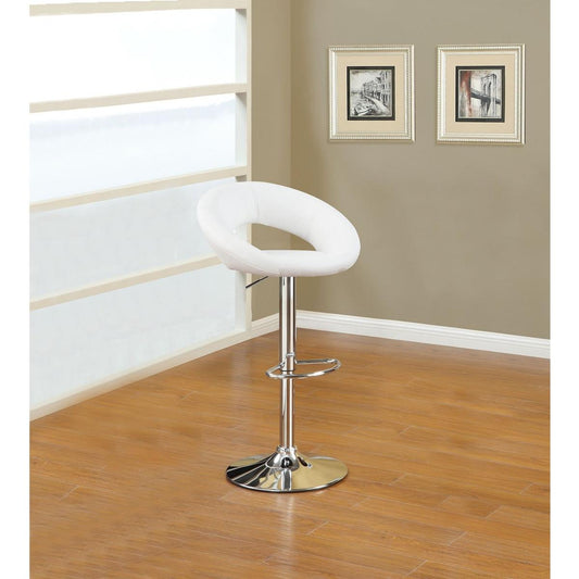 White Faux Leather Stool Adjustable Height Chairs Set of 2 Chair Swivel Design Chrome Base PVC Dining Furniture