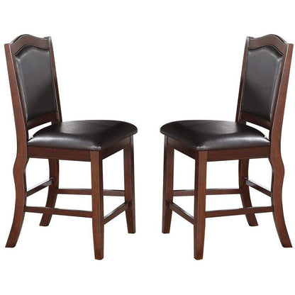 Dark Brown Wood Finish Set of 2 Counter Height Chairs Faux Leather Upholstery Seat Back Kitchen Dining Room Chair