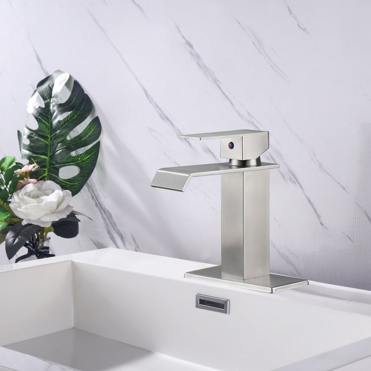 Waterfall Spout Bathroom Faucet, Single Handle Bathroom Vanity Sink Faucet