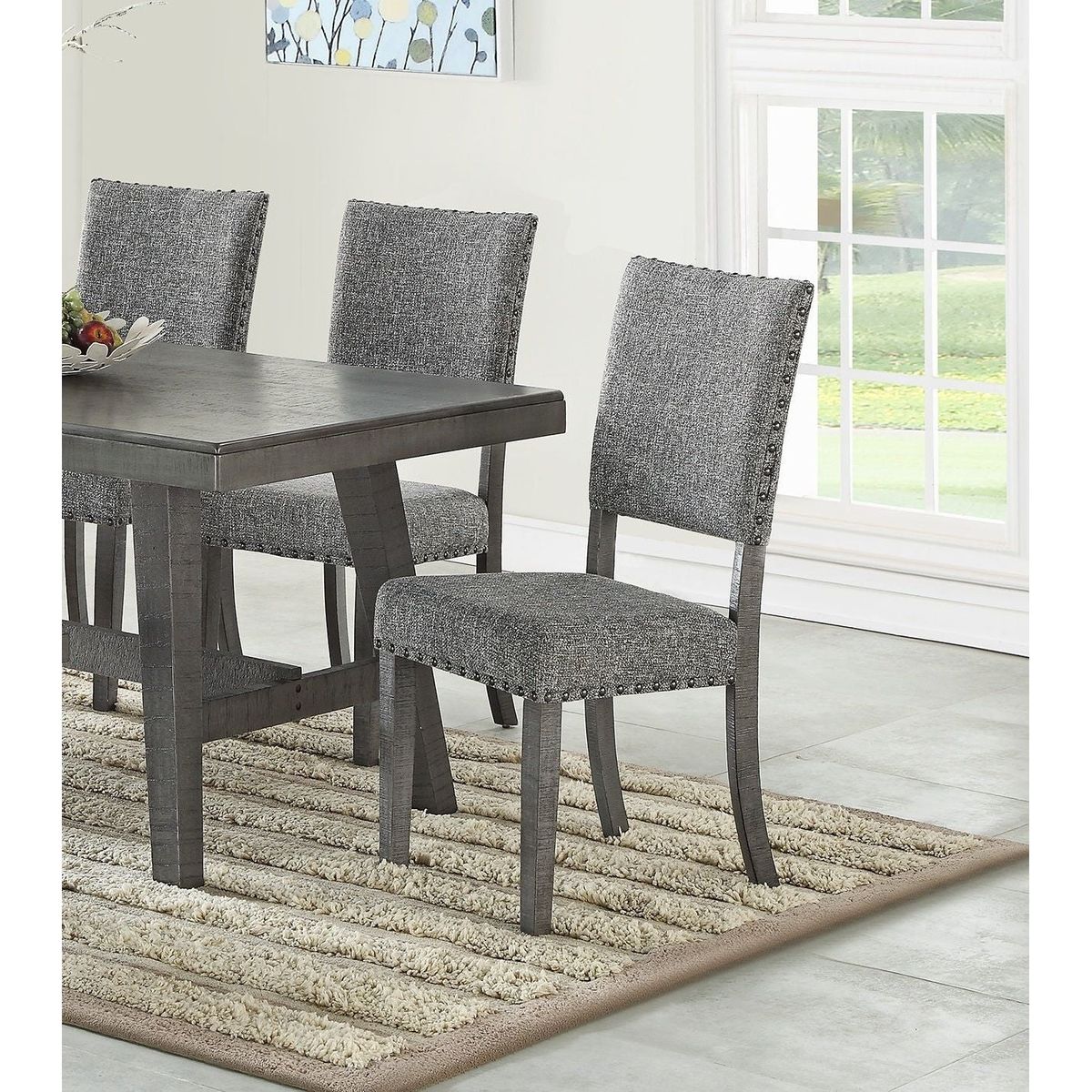 Modern Gray Fabric Upholstered Set of 2 Side Chairs Dining Room Saw Tooth Engraving