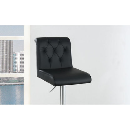 Adjustable Bar stool Gas lift Chair Black Faux Leather Tufted Chrome Base Modern Set of 2 Chairs Dining Kitchen