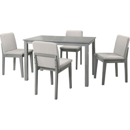 Grey Finish 5pc Dining Room Set Dining Table 4x Chairs Beige Fabric Chair Seat Kitchen Breakfast Dining room Furniture Rubberwood Veneer Unique Design