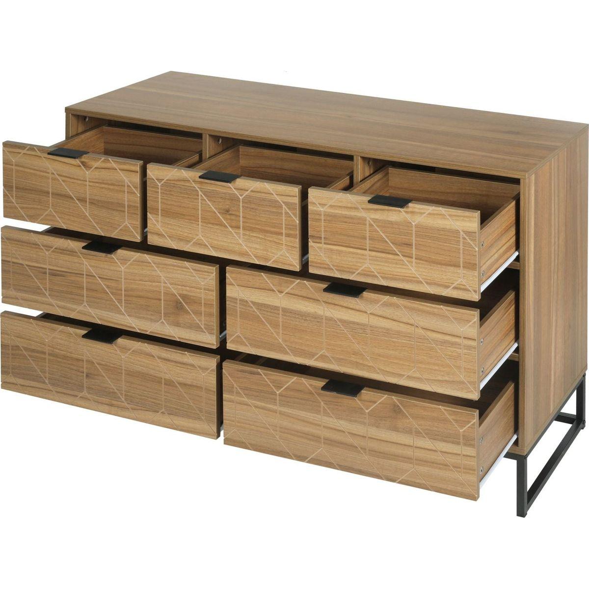 Modern 7 Drawer Dresser Wood Cabinet (Walnut)