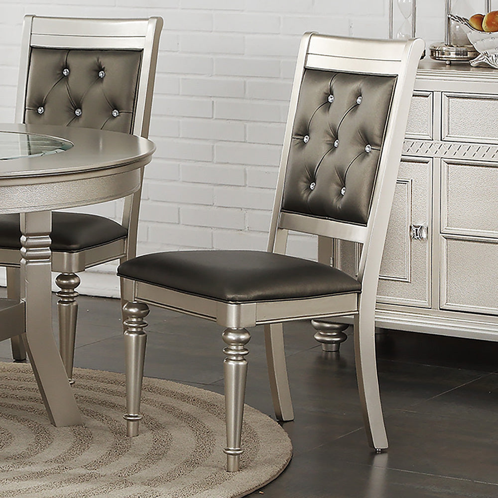 Dining Chairs With Tufted Back, Silver (Set Of 2)