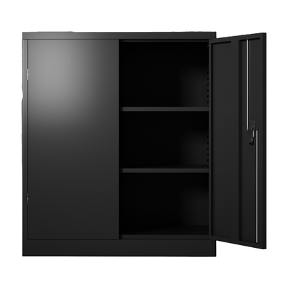 Metal Storage Cabinet with 2 Doors and 2 Shelves, Lockable Steel Storage Cabinet for Office, Garage, Warehouse - Streamdale Furniture