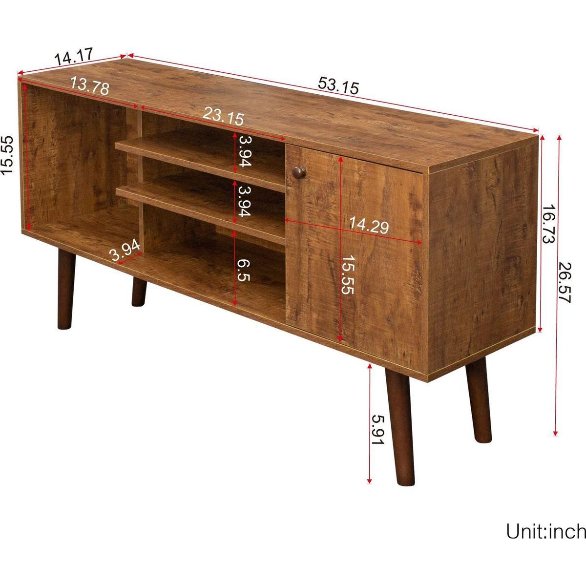 TV Stand Use in Living Room Furniture with 1 storage and 2 shelves Cabinet, high quality particle board, Walnut