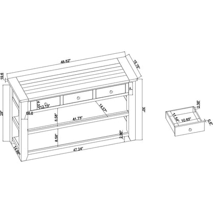 48" Solid Pine Wood Top Console Table, Modern Entryway Sofa Side Table with 3 Storage Drawers and 2 Shelves. Easy to Assemble (Antique White+ Brown Top)