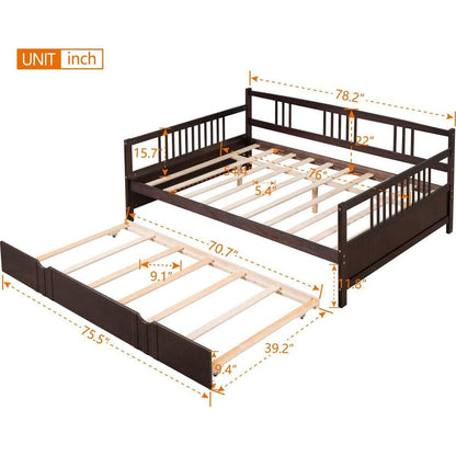 Full Size Daybed Wood Bed with Twin Size Trundle, Espresso - Streamdale Furniture
