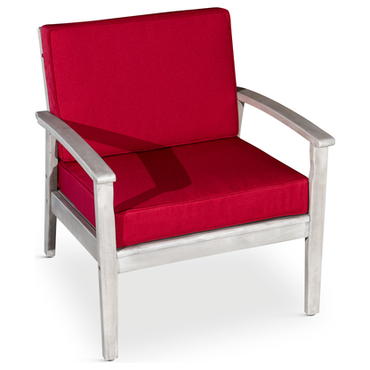 Deep Seat Eucalyptus Chair Silver Gray Finish, Burgundy Cushion