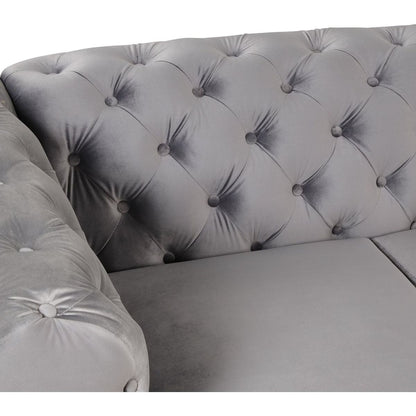 85.5" Velvet Upholstered Sofa with Sturdy Metal Legs, Modern Sofa Couch with Button Tufted Back, 3 Seater Sofa Couch for Living Room, Apartment, Home Office, Gray