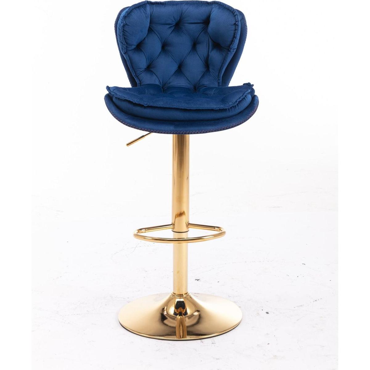 Set of 2 Bar Stools, with Chrome Footrest and Base Swivel Height Adjustable Mechanical Lifting Velvet + Golden Leg Simple Bar - Streamdale Furniture