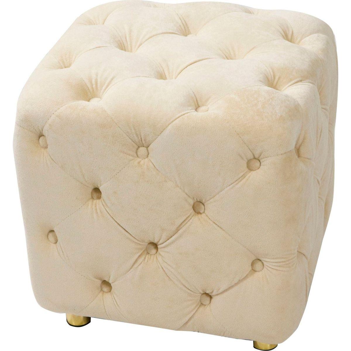Beige Modern Velvet Upholstered Ottoman, Exquisite Small End Table, Soft Foot Stool, Dressing Makeup Chair, Comfortable Seat for Living Room, Bedroom, Entrance