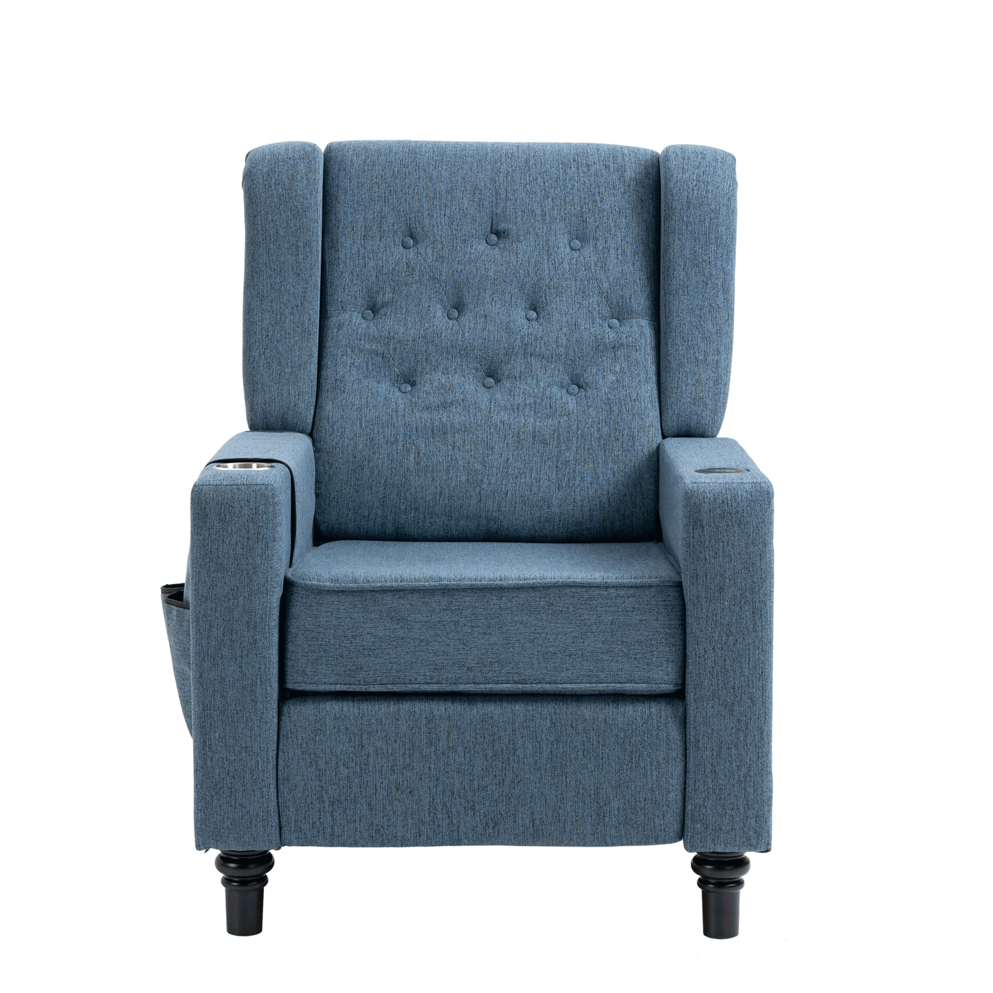 Arm Pushing Recliner Chair, Modern Button Tufted Wingback Push Back Recliner Chair, Living Room Chair Fabric Pushback Manual Single Reclining Sofa Home Theater Seating for Bedroom, Navy Blue