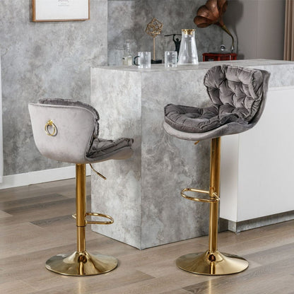 Swivel Bar Stools Set of 2, Velvet Counter Height Adjustable Barstools, Dining Bar Chairs Upholstered Modern Bar Stool for Kitchen Island, Cafe, Bar Counter, Dining RoomGray)