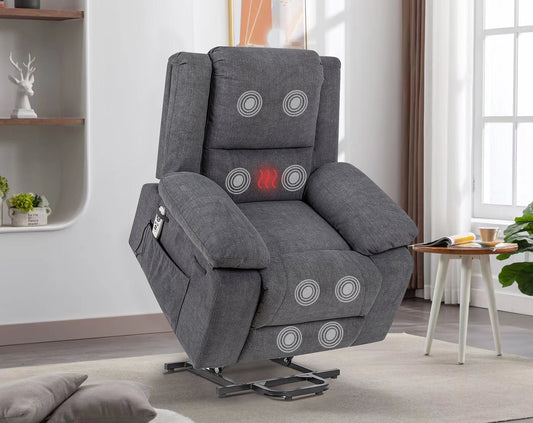 Electric Power Recliner Chair With Massage For Elderly, Remote Control Multi-function Lifting, Timing, Cushion Heating Chair With Side Pocket Dark Grey