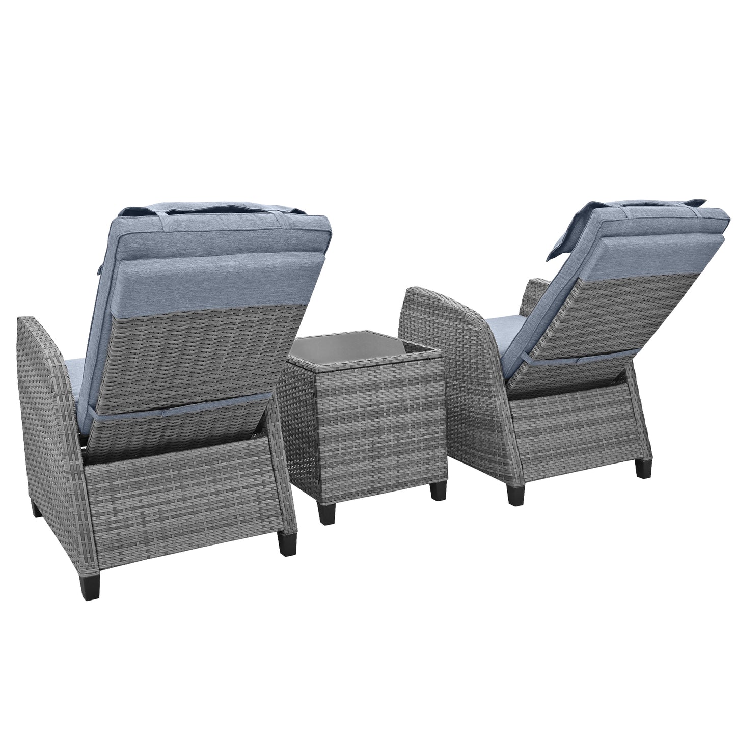 Outdoor Rattan Two-person Combination With Coffee Table, Adjustable, Suitable For Courtyard, Swimming Pool, Balcony