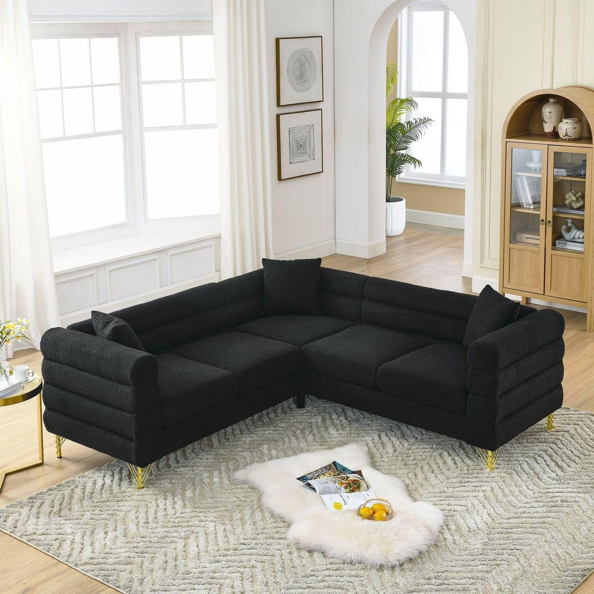 81.5-Inch Oversized Corner Sofa Covers, L-Shaped Sectional Couch, 5-Seater Corner Sofas with 3 Cushions for Living Room, Bedroom, Apartment, Office