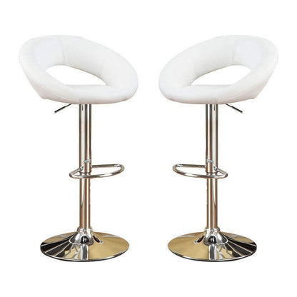 White Faux Leather Stool Adjustable Height Chairs Set of 2 Chair Swivel Design Chrome Base PVC Dining Furniture