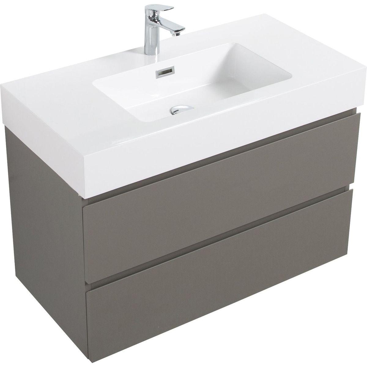 Alice 36" Gray Bathroom Vanity with Sink, Large Storage Wall Mounted Floating Bathroom Vanity for Modern Bathroom, One-Piece White Sink Basin without Drain and Faucet