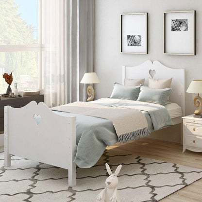 Bed Frame Twin Platform Bed with Wood Slat Support and Headboard and Footboard (White)