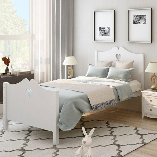 Bed Frame Twin Platform Bed with Wood Slat Support and Headboard and Footboard (White)