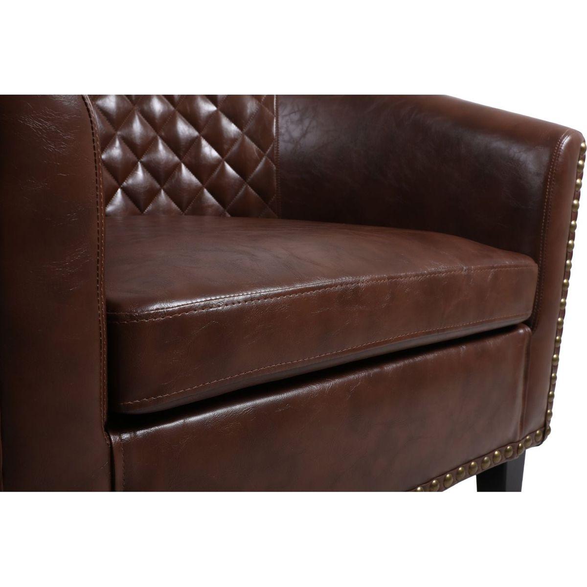 accent Barrel chair living room chair with nailheads and solid wood legs Brown pu leather