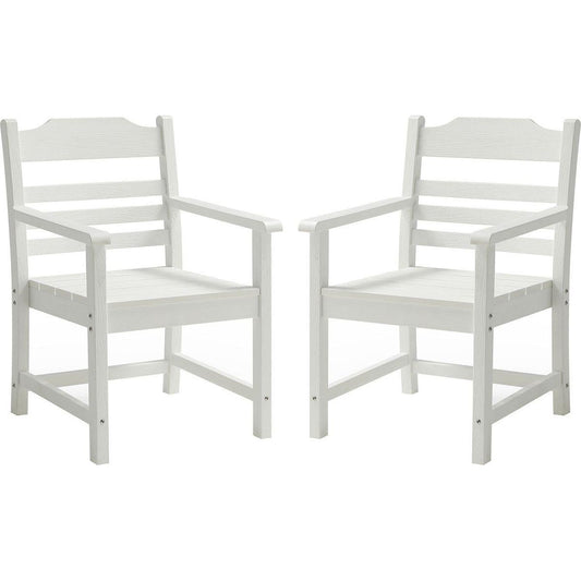 Patio Dining Chair with Armset Set of 2, Pure White with Imitation Wood Grain Wexture,HIPS Material