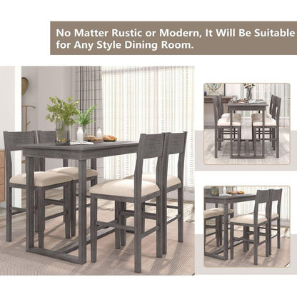 Farmhouse Counter Height 5-Piece Dining Table Set with 1 Rectangular Dining Table and 4 Dining Chairs for Small Places,Gray