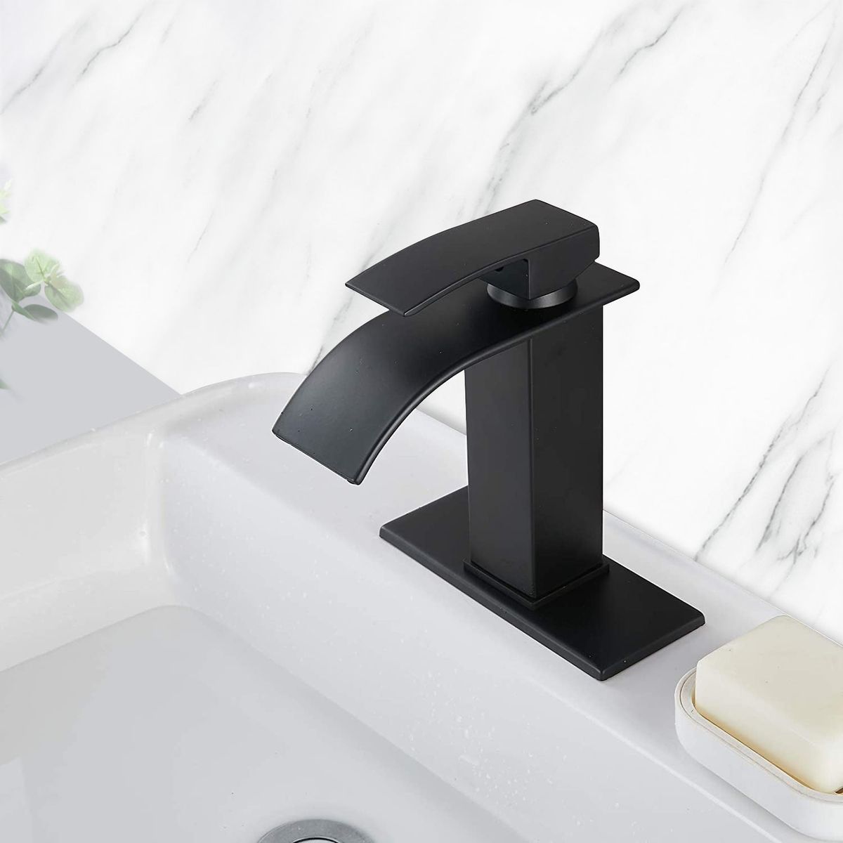 Waterfall Spout Bathroom Faucet, Single Handle Bathroom Vanity Sink Faucet