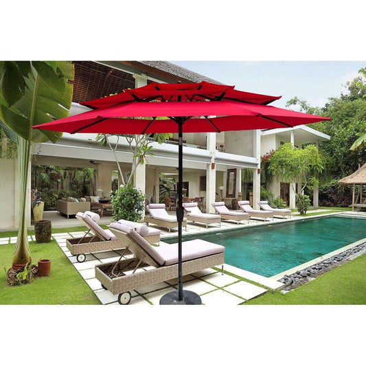 9Ft 3-Tiers Outdoor Patio Umbrella with Crank and tilt and Wind Vents for Garden Deck Backyard Pool Shade Outside Deck Swimming Pool - Streamdale Furniture