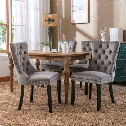 Nikki Collection Modern, High-end Tufted Solid Wood Contemporary Velvet Upholstered Dining Chair with Wood Legs Nailhead Trim 2-Pcs Set, Gray