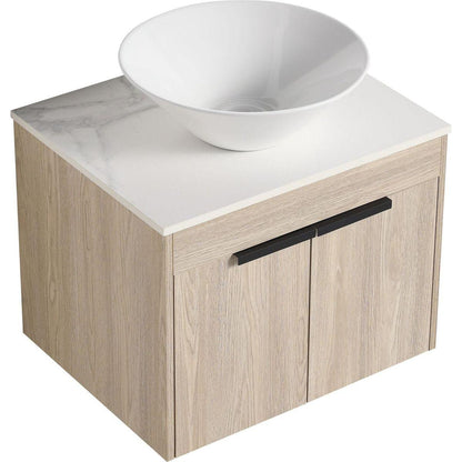 24" Modern Design Float Bathroom Vanity With Ceramic Basin Set, Wall Mounted White Oak Vanity With Soft Close Door, KD-PackingD-Packing Pieces