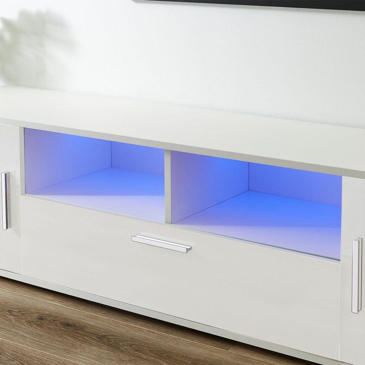 QUICK ASSEMBLE WHITE modern TV Stand, only 20 minutes to finish assemble, with LED Lights, high glossy front TV Cabinet, can be assembled in Lounge Room, Living Room or Bedroom, color:WHITE