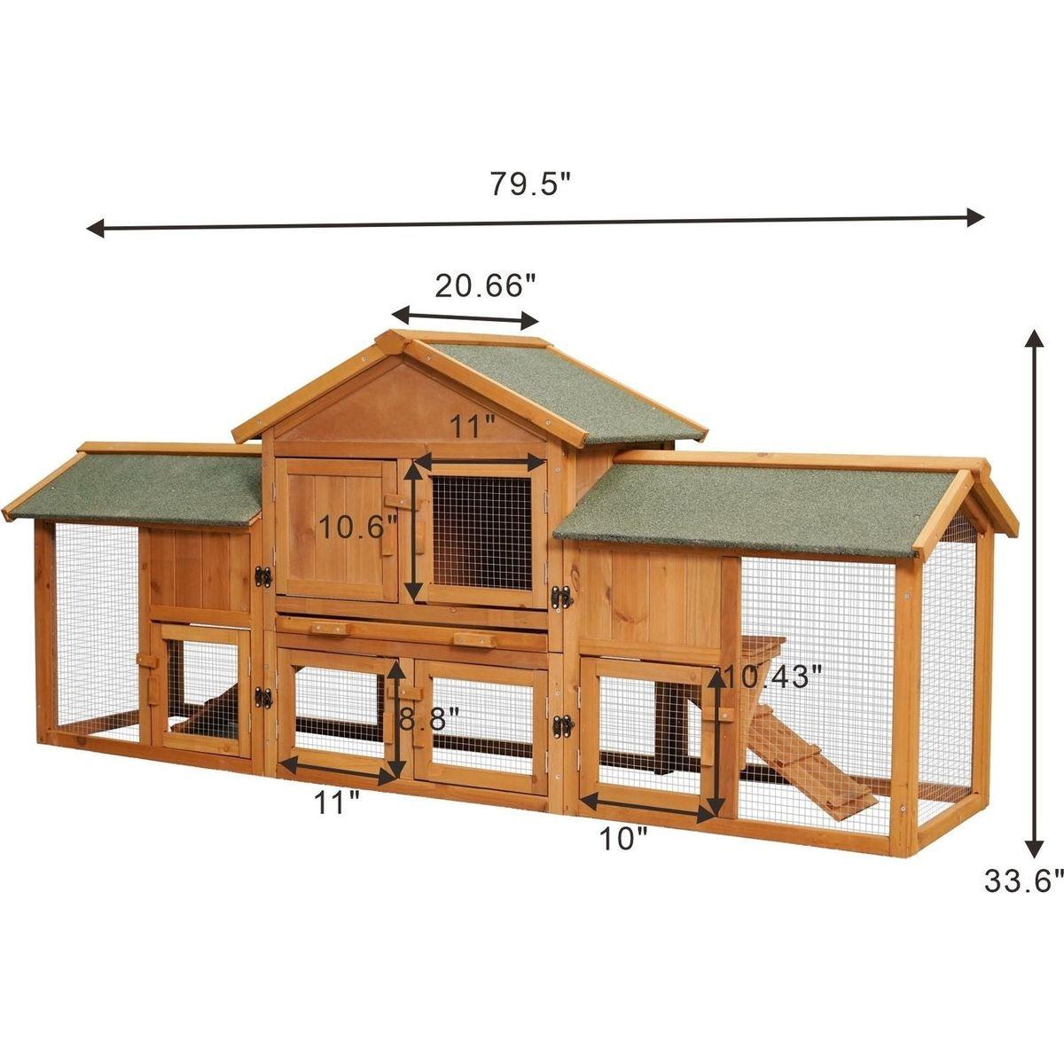 79.5" Extra Large Bunny Cage with 2 Runs House Small Animal Habitats for Guinea Pigs Hamster Removable Tray Two Tier Waterproof Roof Pet Supplies Cottage Poultry Pen Enclosure
