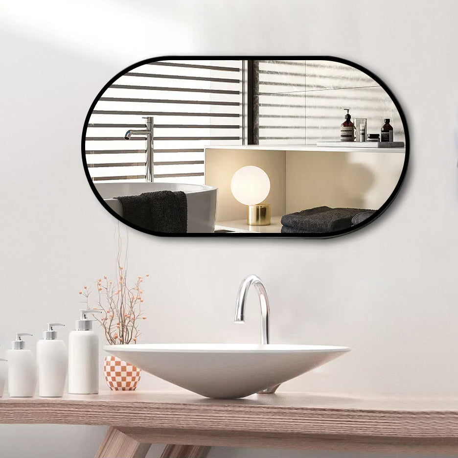 Wall Mounted Mirror, 36" x18" Fan& Pre-Set Hooks for Vertical & Horizontal Hang, Ideal for Bedroom, Bathroom