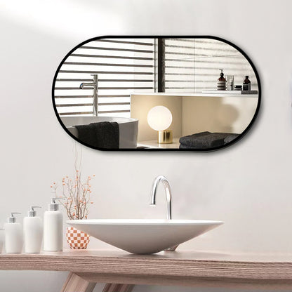 Wall Mounted Mirror, 36" x18" Fan& Pre-Set Hooks for Vertical & Horizontal Hang, Ideal for Bedroom, Bathroom