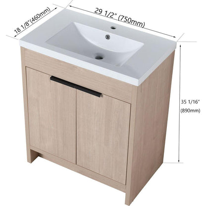 30 Inch Freestanding Bathroom Vanity with White Resin Sink & 2 Soft-Close Cabinet Doors (BVB02430PLO-GRB3040)