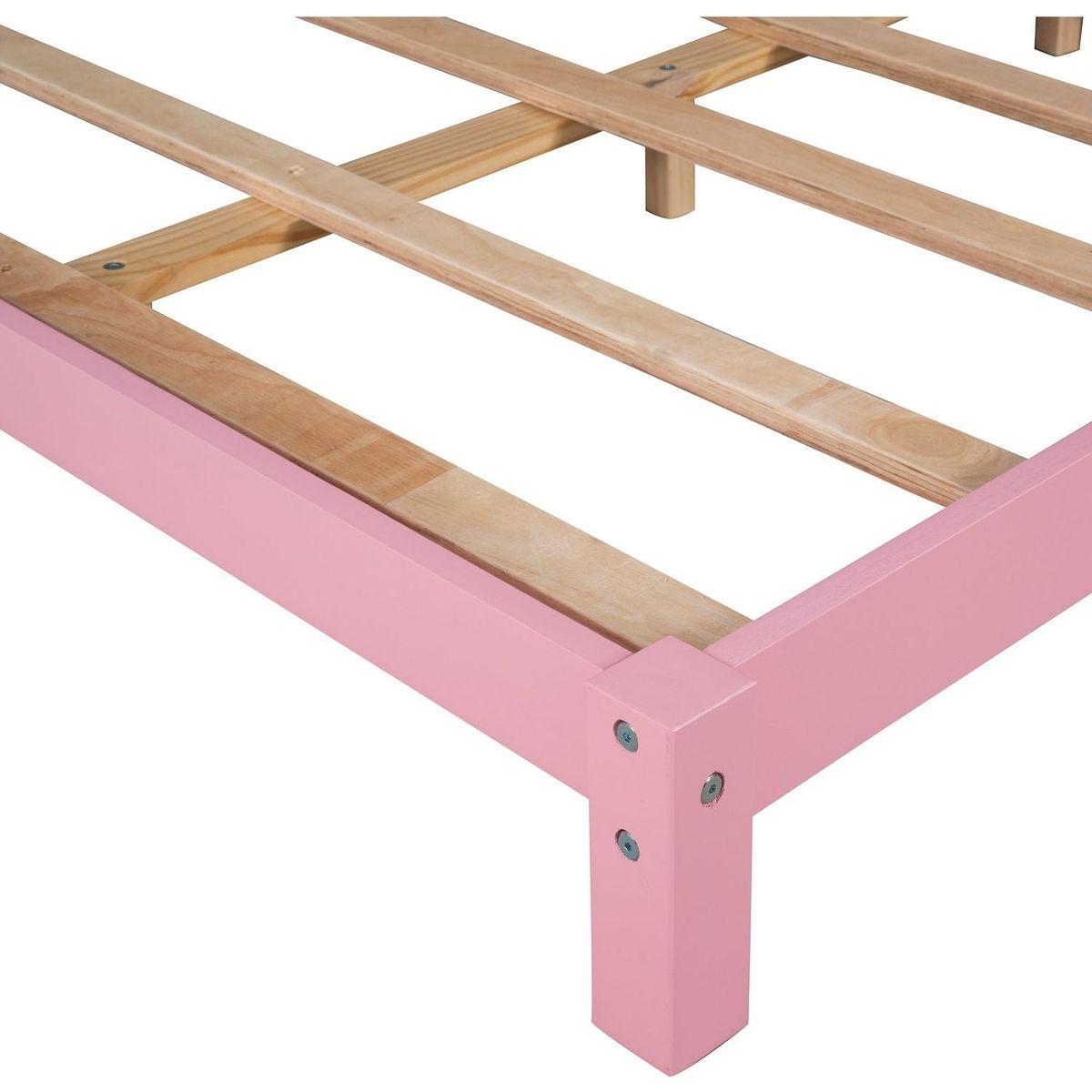 Full Size Wood Platform Bed with House-shaped Headboard (Pink)