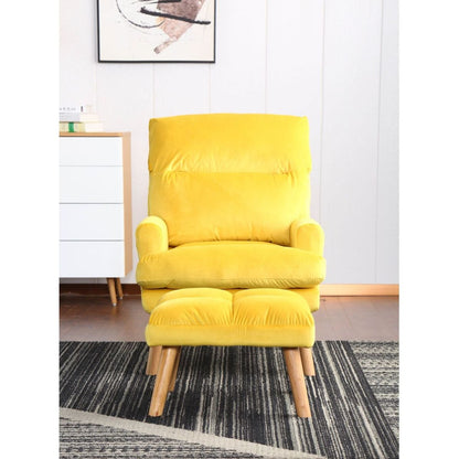 Soft Comfortable 1pc Accent Click Clack Chair with Ottoman Yellow Fabric Upholstered Oak Finish Legs Living Room Furniture