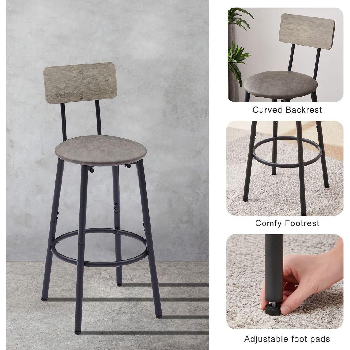 Bar Table Set with 4 Bar stools PU Soft seat with backrest, Grey, 47.24" L x 23.62" W x 35.43" H