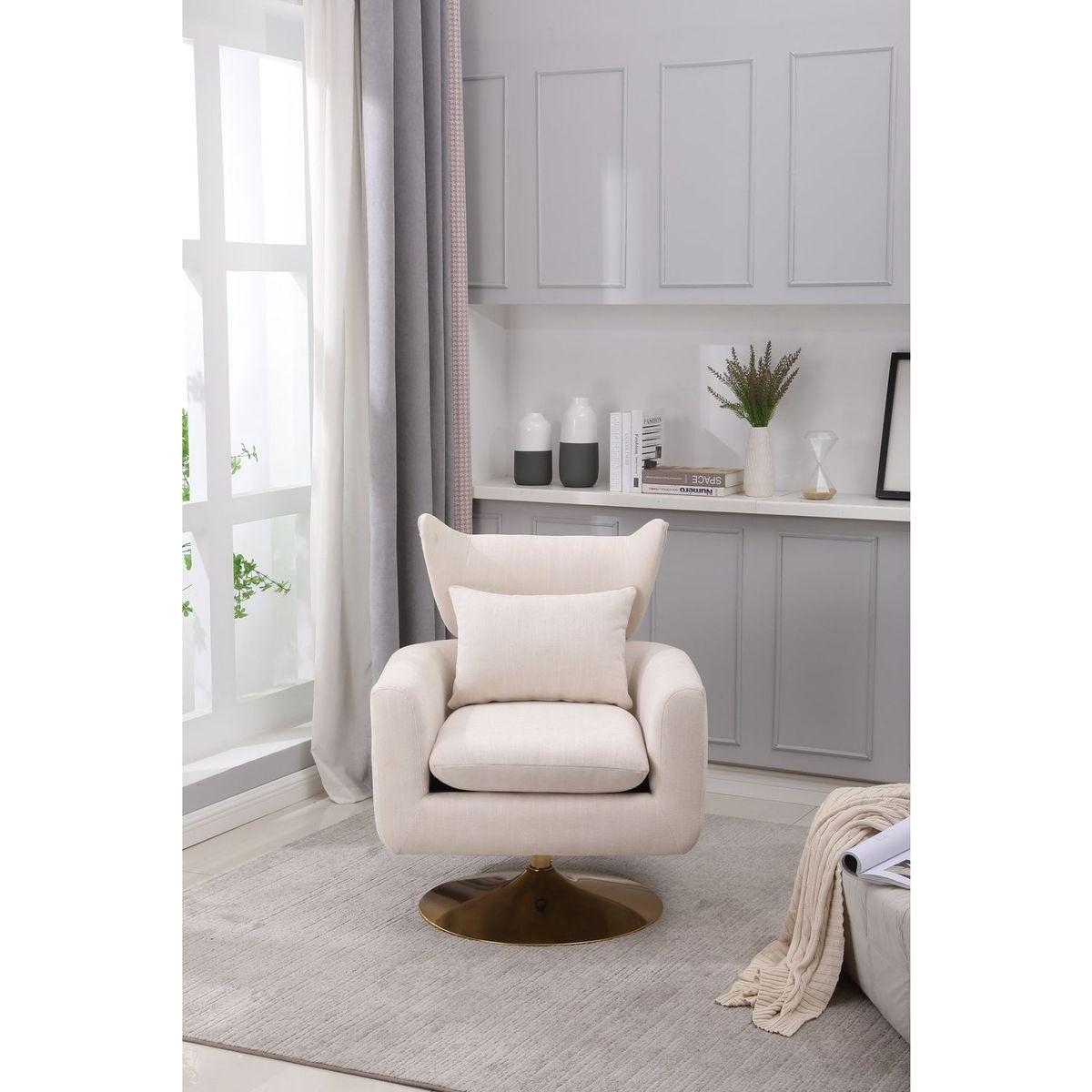 Classic Mid-Century 360-degree Swivel Accent Chair, Beige Linen