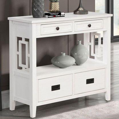 36" Farmhouse Pine Wood Console Table Entry Sofa Table with 4 Drawers & 1 Storage Shelf for Entryway Living Room Bedroom Hallway Kitchen (Antique White)
