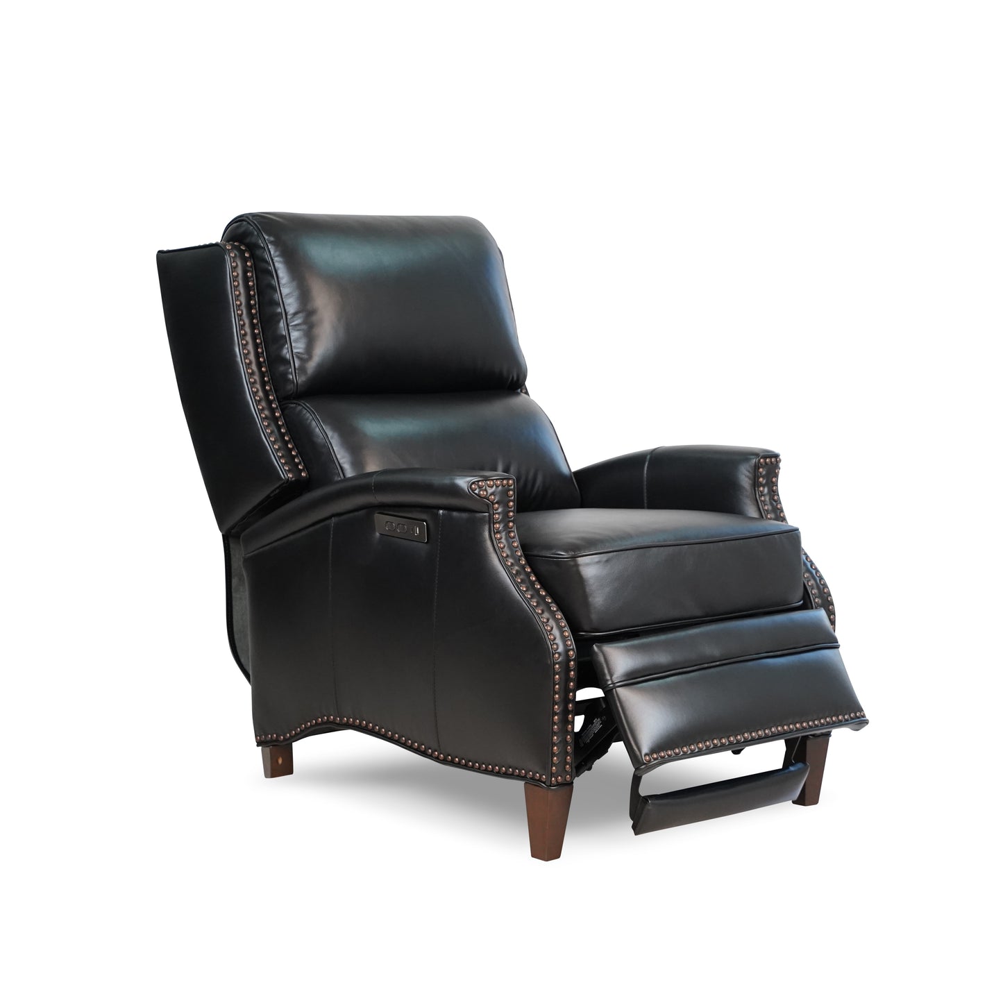 Hekkin II Genuine Top Grain Leather Power Recliner | Adjustable Headrest | Removeable Cushion | Nailhead Trim | Extendable Footboard