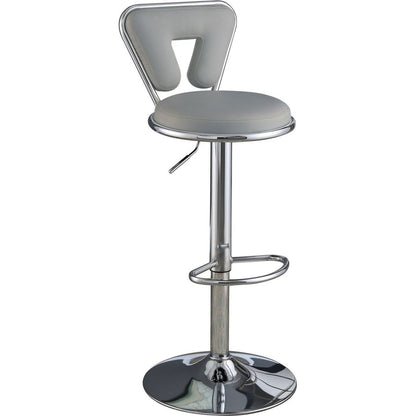 Adjustable Bar stool Gas lift Chair Gray Faux Leather Chrome Base metal frame Modern Stylish Set of 2 Chairs