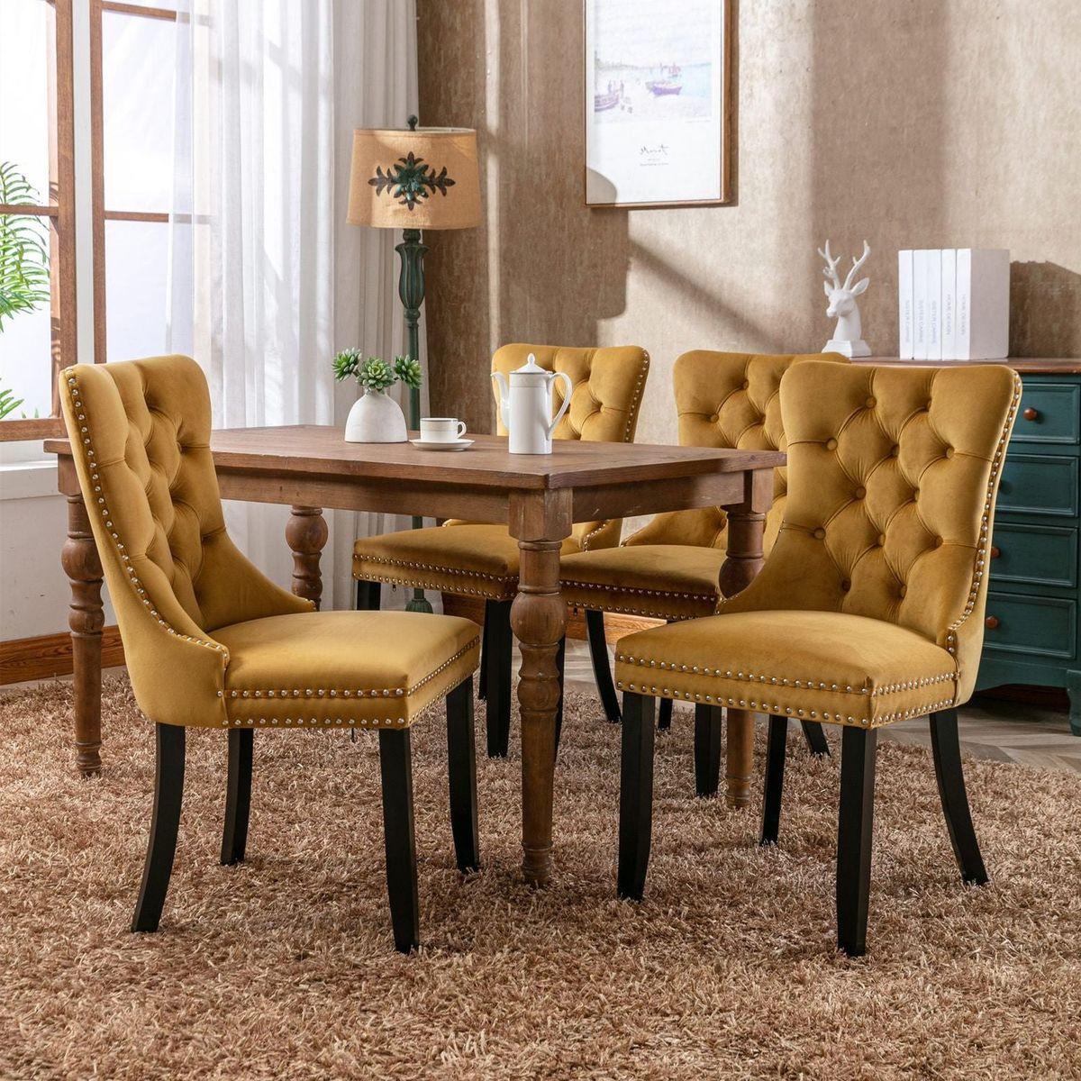 Nikki Collection Modern, High-end Tufted Solid Wood Contemporary Velvet Upholstered Dining Chair with Wood Legs Nailhead Trim 2-Pcs Setloden