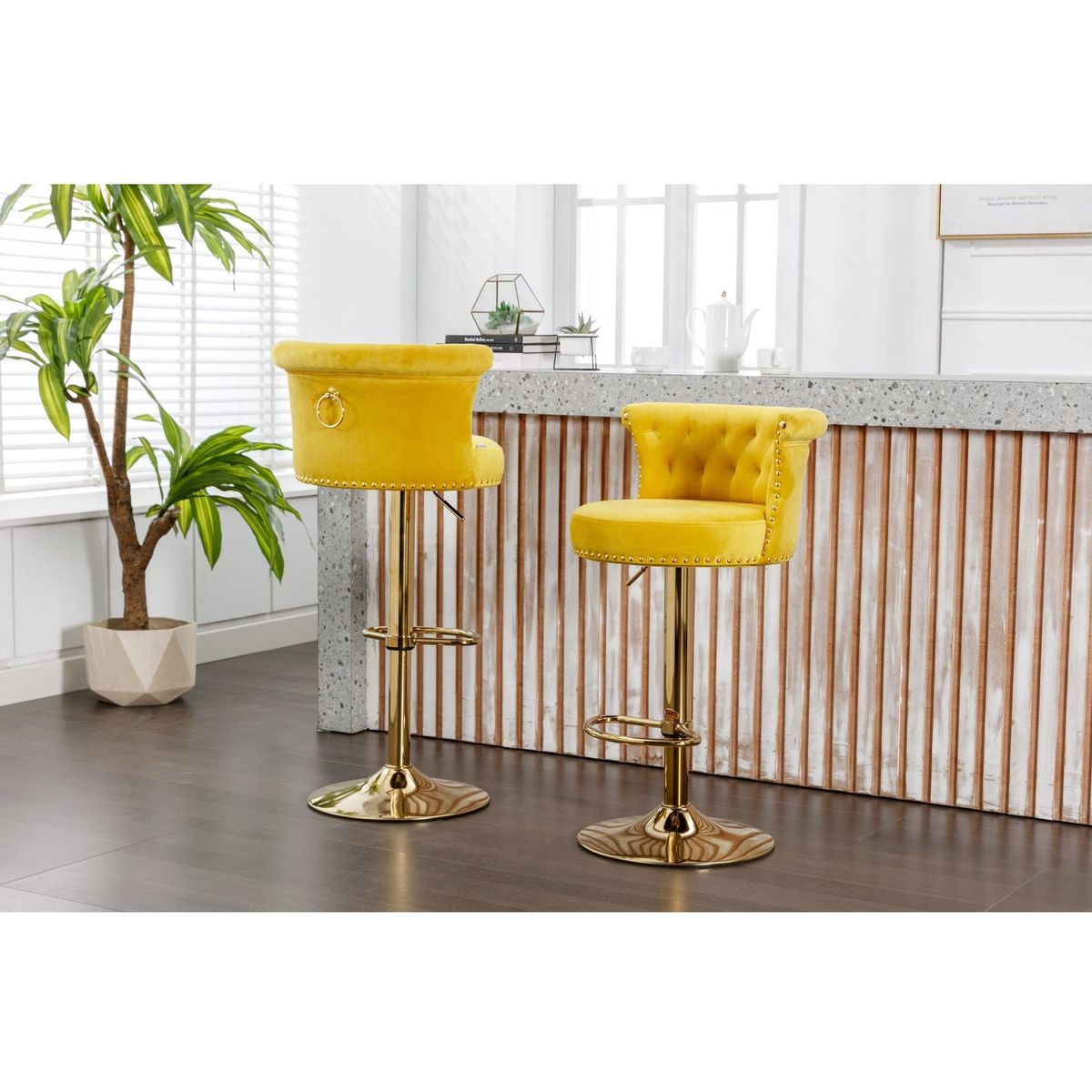 Swivel Bar Stools Set of 2 Adjustable Counter Height Chairs with Footrest for Kitchen, Dining Room 2PC/SET