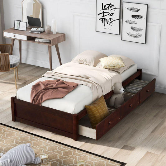 Twin Size Platform Storage Bed with 3 Drawers - Streamdale Furniture