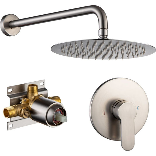 Shower Faucet Set, Wall Mount Round hower System Mixer Set, 10 Inch Rain Shower Head, Solid Brass, Rough-in Valve Included