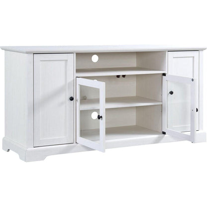 TV Stand for TV up to 65in with 2 Tempered Glass Doors Adjustable Panels Open Style Cabinet, Sideboard for Living room, White