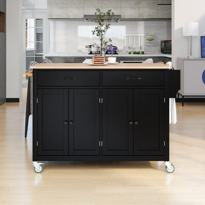 Kitchen Island Cart with Solid Wood Top and Locking Wheels4.3 Inch Width Door Cabinet and Two Drawerspice Rack, Towel Rack black) - Streamdale Furniture